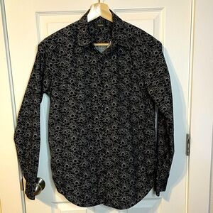 Theory Clean Shirt Nikko Print long sleeve button down black & white shirt sz S